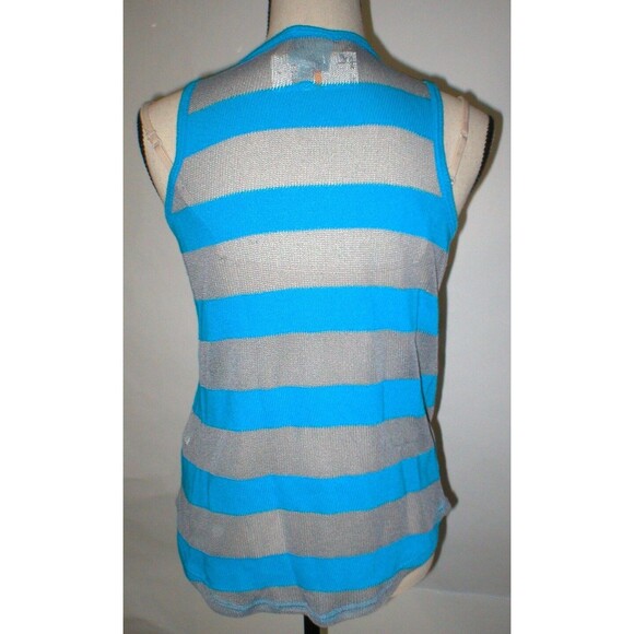 NWT $68 USA New C&C California Peacock Blue Stripe Tank Top Soft S Small Gray - Picture 2 of 5
